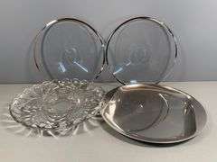 Serving Platters, Cut Glass, Clear With Silver Rim and IKEA Silver Tray
