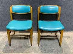 Vintage Chairmasters Inc, Wooden Chairs with Turquoise Vinyl Upholstery