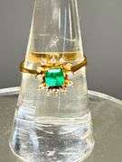 18K Yellow Gold Ring with Emerald and Diamond Accents