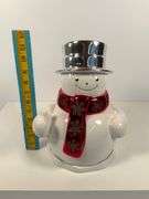 2010 Harry Slatkin Snowman Candle Jar With Chrome Colored Top Hat