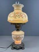 Hand-Painted Electric Hurricane Lamp with Floral Design and Metal Base