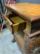 Carved Wood Secretary Desk with Painted Floral Details