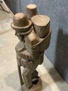 Barefoot Traveler Hand-Carved Wooden Statue of Man Carrying Baskets