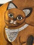 Wooden Stool with Painted Cat Design and Metal Accents