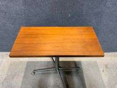 Adjustable Swivel Table with Wood Top and Chrome Base on Casters