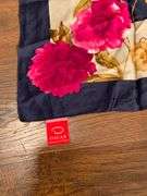 Oscar Navy Silk Scarf with Floral Design