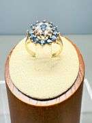 10K Yellow Gold Ring with Diamonds and Blue Sapphires in Cluster Design