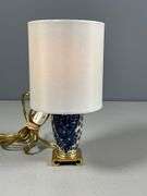 Blue and Yellow Ceramic Table Lamp with Gold Accents