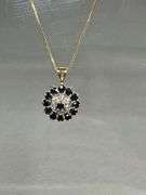 10ct Gold Pendant with Sapphire and Diamond on 14k Gold Chain