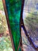 Stained Glass Panel Featuring Fish Design with Green and Blue Accents