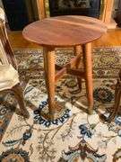 Round Wooden Side Table with Brass-Tipped Legs