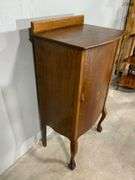 Vintage Wood Music Cabinet With Musical Motif and Interior Shelving