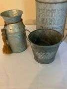 Four Galvanized Metal Decorative Containers