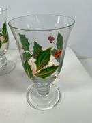 8 Hand Painted Glass Goblets with Holly Design