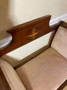 Wooden Loveseat Bench With Inlay Design and Upholstered Seat