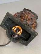 Black Mosaic Glass and Metal Owl Table Lamp