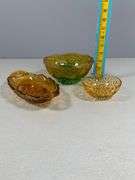 Three Amber and Green Pressed Glass Bowls
