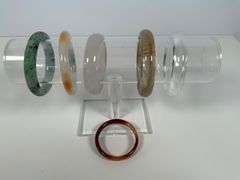 Six Glass Bangle Bracelets in Various Colors and Sizes