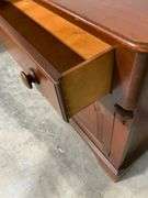 Two-Piece Wooden Hutch with Arched Glass Doors and Storage