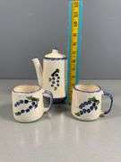 Hand-Painted Ceramic Coffee Pot and Mug Set with Blueberry Design
