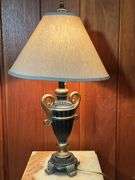 Metal Table Lamp with Decorative Urn-Style Base and Fabric Shade
