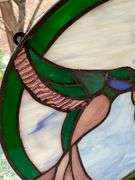 Stained Glass Panel Depicting Hummingbird and Flowers