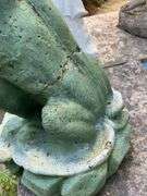 Green Concrete Frog Garden Statue With Crack on Back