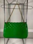 Anne Klein Green Patent Quilted Shoulder Bag with Chain Strap