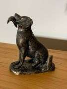 Bronze Dog Figurine Holding Duck