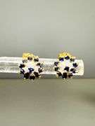 10k Gold Earrings With Sapphire and Diamond Cluster Design