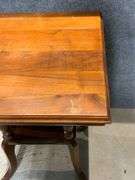 Solid Wood Side Table With Turned Legs and Bottom Shelf