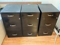 3 Black Metal File Cabinets