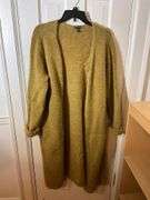 Eileen Fisher Long Cardigan in Mustard Wool Blend, Size L/XL
