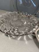 Serving Platters, Cut Glass, Clear With Silver Rim and IKEA Silver Tray
