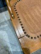 Five Wooden Chairs with Embossed Leather Looking Seats and Decorative Backs