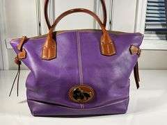 Dooney & Bourke Purple Leather Handbag With Brown Accents