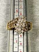 14K Gold Cluster Diamond Ring with Three-Band Design