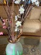 Frosted Glass Vase with Green and Purple Design, 15.5” Tall