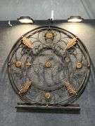 Extra Large Round Metal Decorative Panel with Scrollwork and Gilded Accents