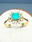18K Yellow Gold Ring with Emerald and Diamond Accents