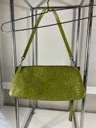 Gianni Chiarini Green Genuine Leather Woven Shoulder Bag, Made in Italy