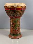 Vintage Indian Drum with Hand-Painted Floral Design