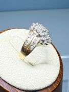 14K Gold Cluster Diamond Ring with Three-Band Design
