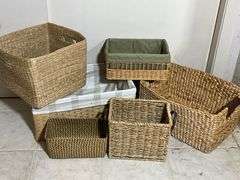 Six Wicker and Woven Storage Baskets with Varying Designs