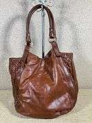 Liz Claiborne Brown Leather Tote Bag With Woven Accents