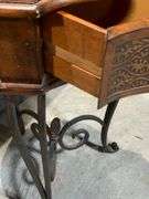 Wood and Metal Side Table With Single Drawer and Decorative Legs