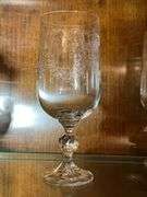 Five Etched Glass Goblets with Faceted Stems