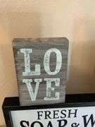 Decorative Wooden Signs Including ‘Soap and Water,’ ‘Home Sweet Home,’ and More