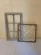 Decorative Wooden Window Frame and Metal-Wood Sign