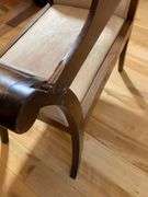 Wooden Loveseat Bench With Inlay Design and Upholstered Seat